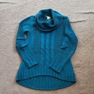 Teal Cable Knit Cowl Neck Sweater